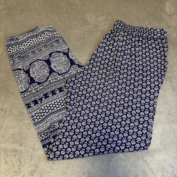 Roxy Sweet Sea Beach Pant Indigo Border Print Small Boho Floral Harem Small - Picture 10 of 10